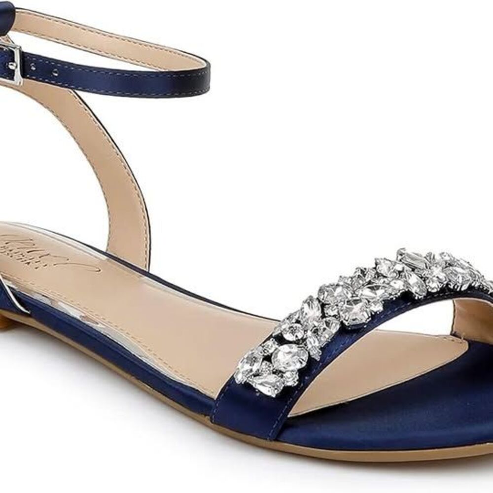 Jewel Badgley Mischka Ohara Minimalist Crystal Adorned Flats NAVY-7
